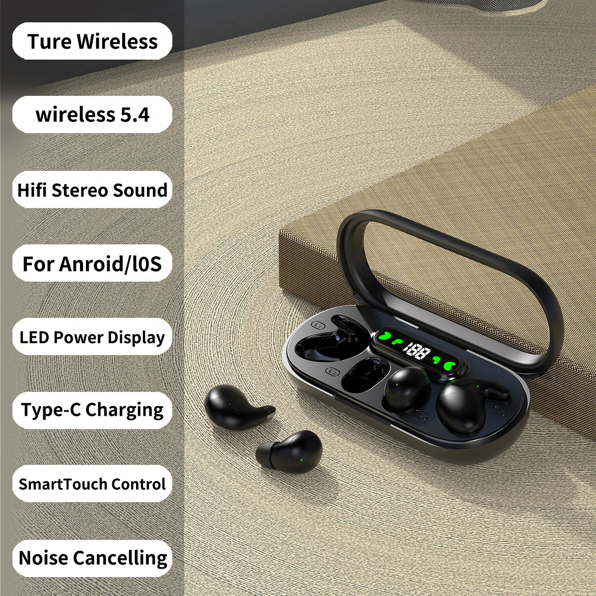 Pro Gaming Earbuds with ANC Ultra Long Battery Life Noise Cancelling for Sleep